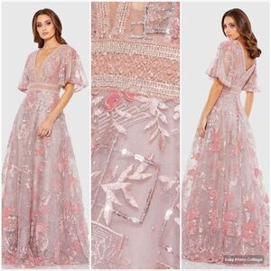 Mac Duggal 20262 Womens Pink Embroidered Flounce Sleeve Gown Dress